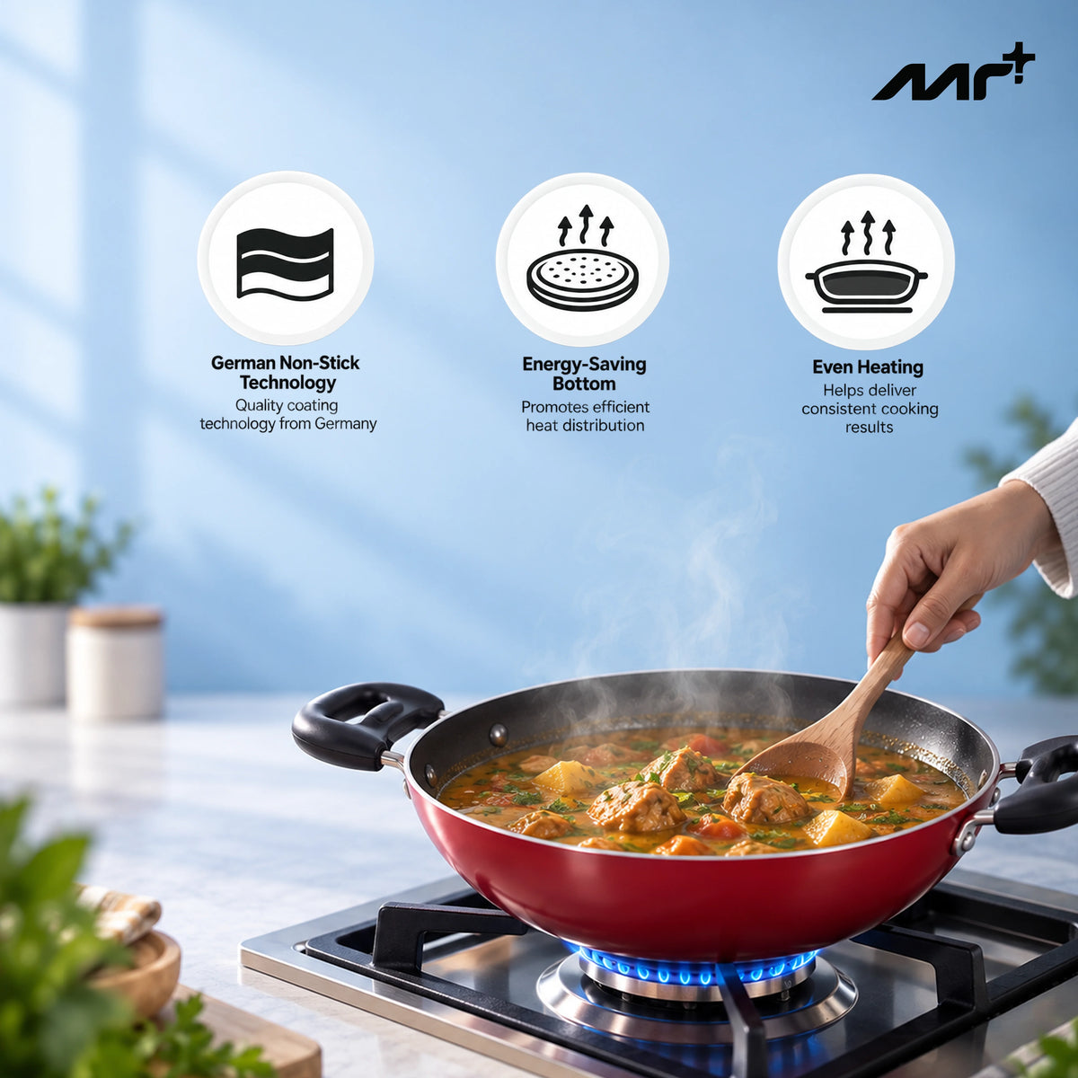 MR PLUS KADAI 24 CM WITH GLASS LID I/B MC 8141
