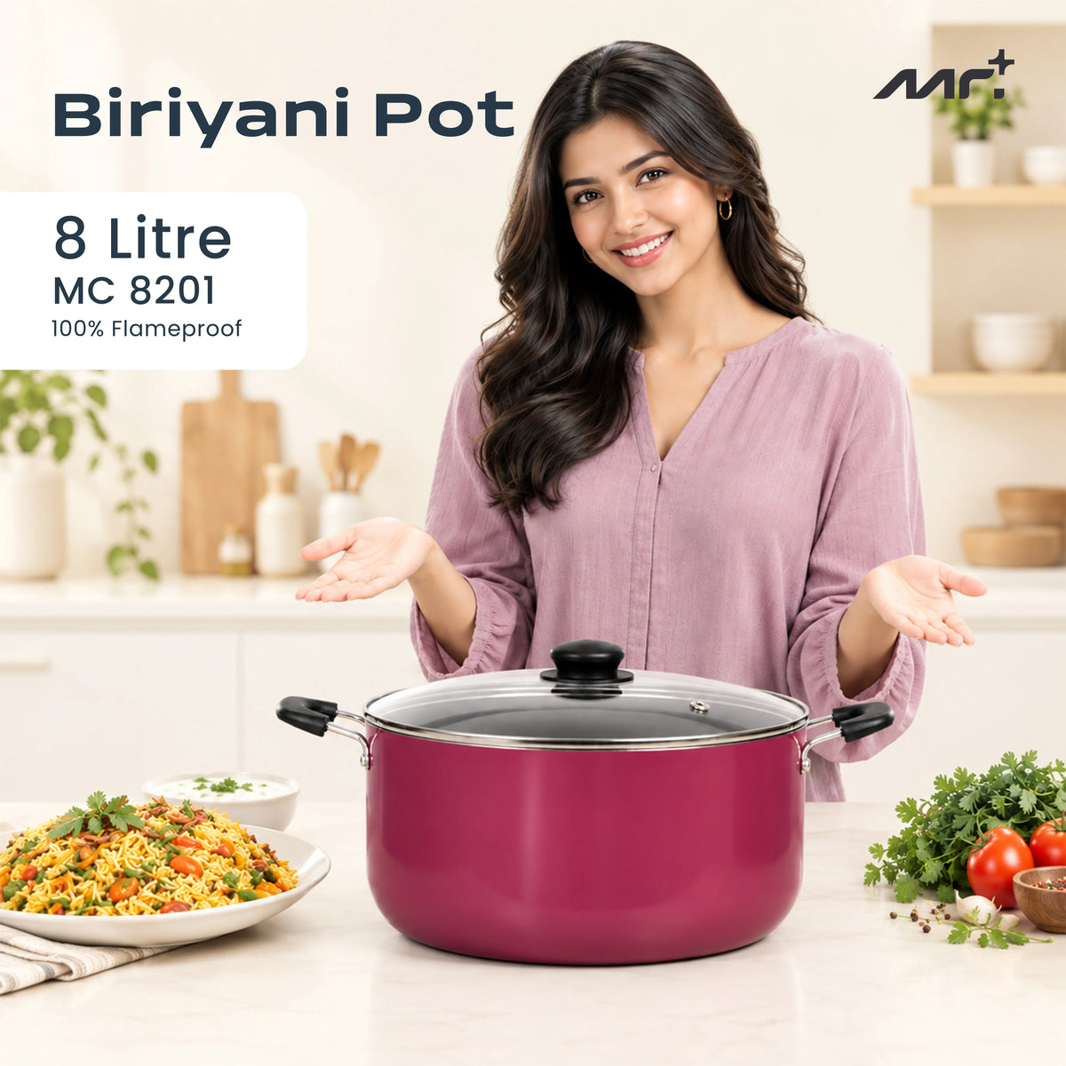 MR PLUS BIRIYANI POT 8 LTR GLASS LID