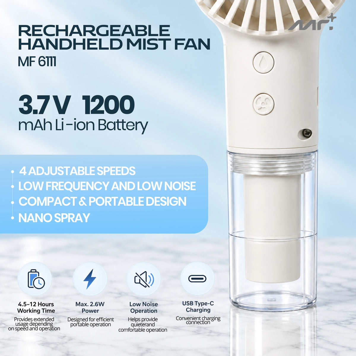 MR PLUS HANDHELD MIST RECHARGEABLE FAN MF.6111