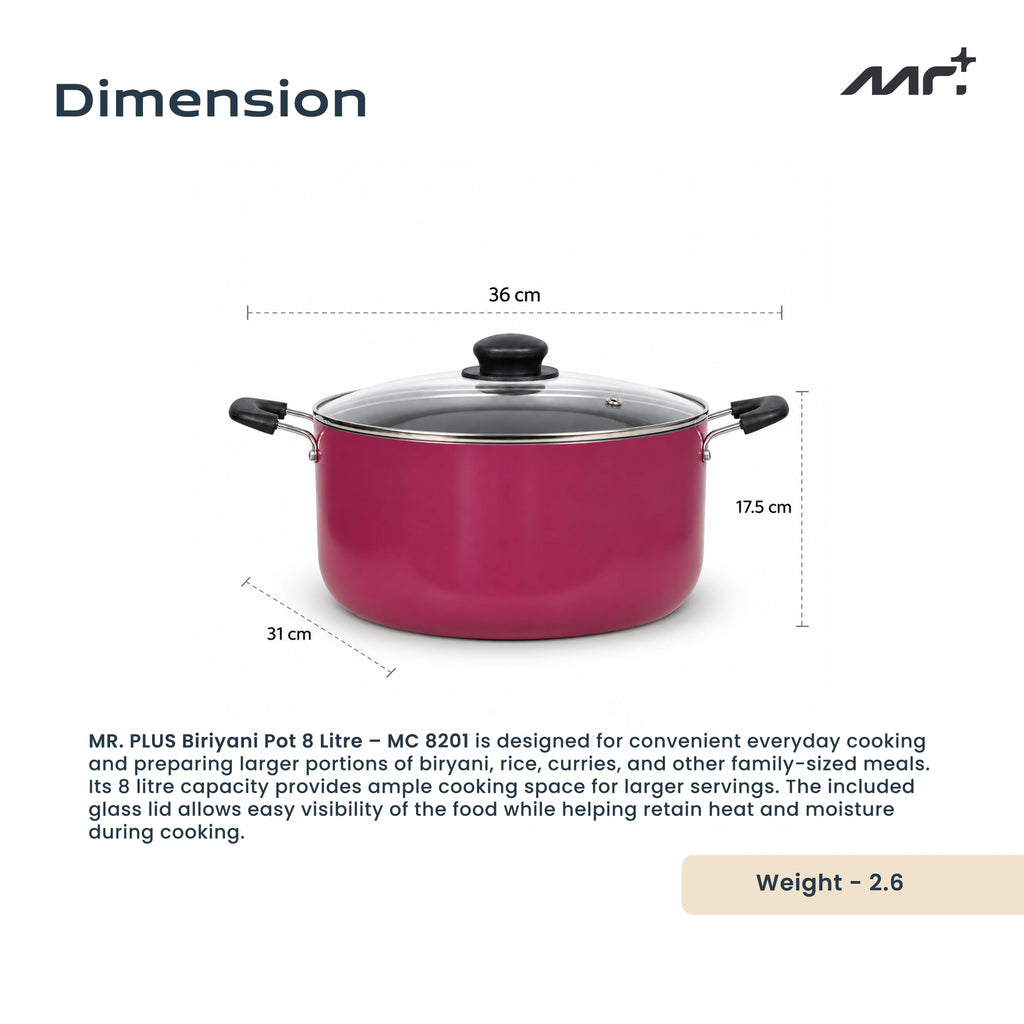 MR PLUS BIRIYANI POT 8 LTR GLASS LID