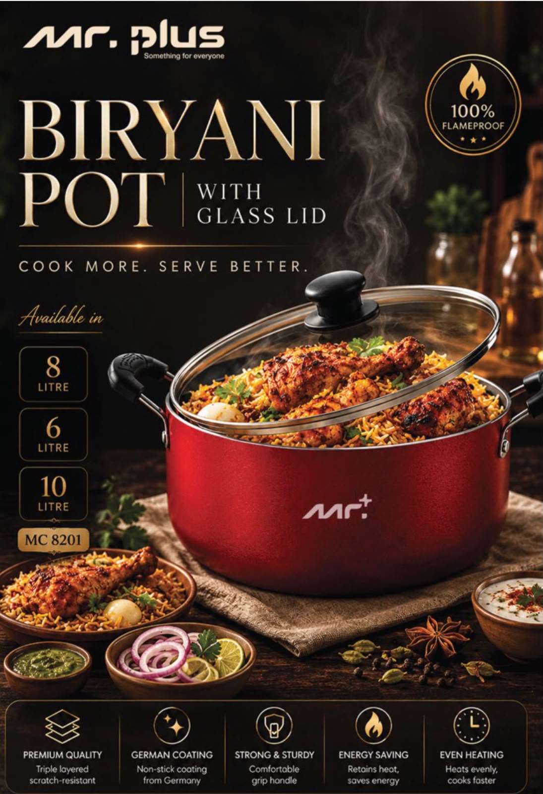 MR PLUS BIRIYANI POT 10 LTR GLASS LID