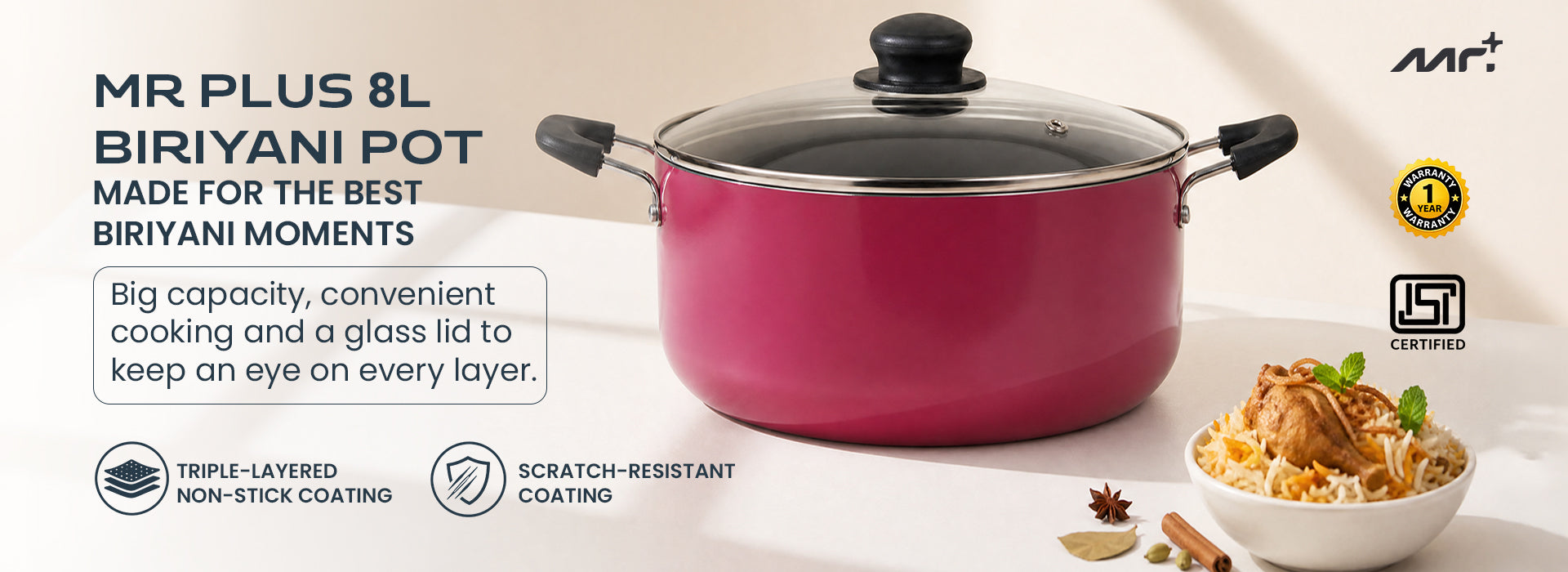 MR.PLUS Tri-Ply Biriyani Pot with Lid